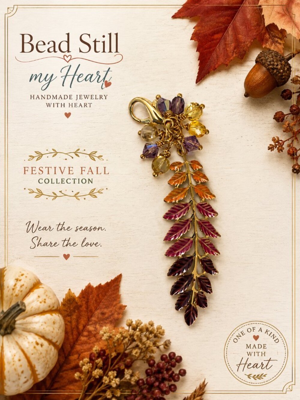 Autumn Cascade Handmade Leaf Bag Charm | Festive Fall Collection